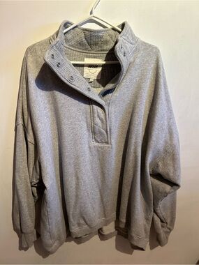 aerie Gray Snap-Button Funnel Neck Sweatshirt